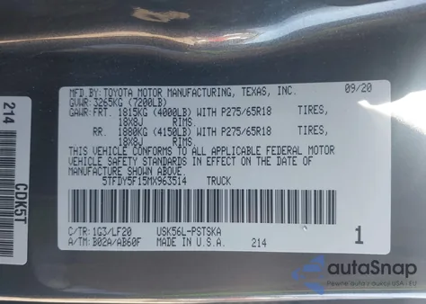 2021 Toyota Tundra Trd Pro из США, поврежденный, VIN 5TFDY5F15MX963514